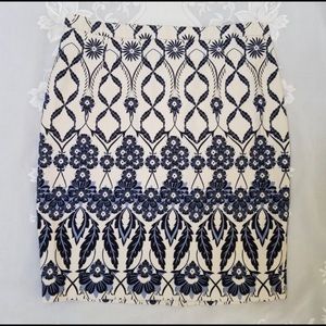 Willi Smith Blue Cream Print Pencil Skirt